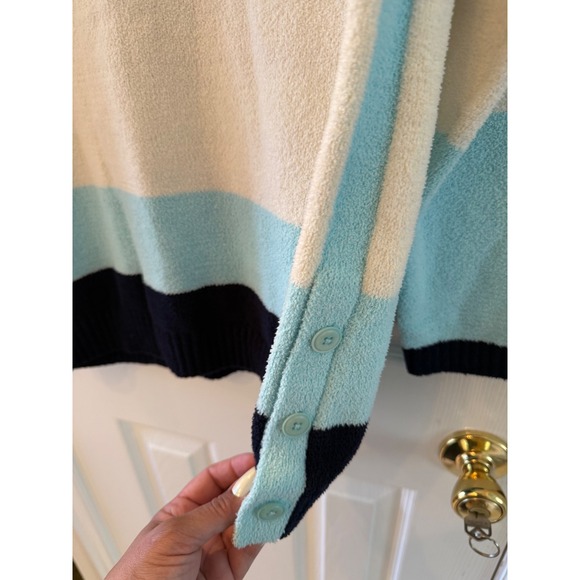 Talbots Color Block Sweater Women's Long Sleeve Button Cuff Cozy Blue White - Picture 5 of 8